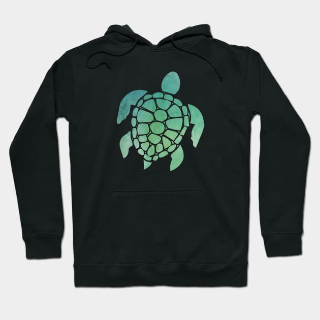 Sea Turtle Design in Blue and Green Paint Strokes Pattern Hoodie by PurposelyDesigned